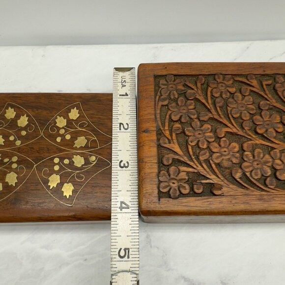 Vintage Handcrafted Wooden Boxes Set Trinkets Floral Leaf Designs Boho Decor - Picture 6 of 7
